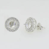 14K White Gold Semi Mount Earrings Setting Round RD 6x6mm Solid - Syzjewelry